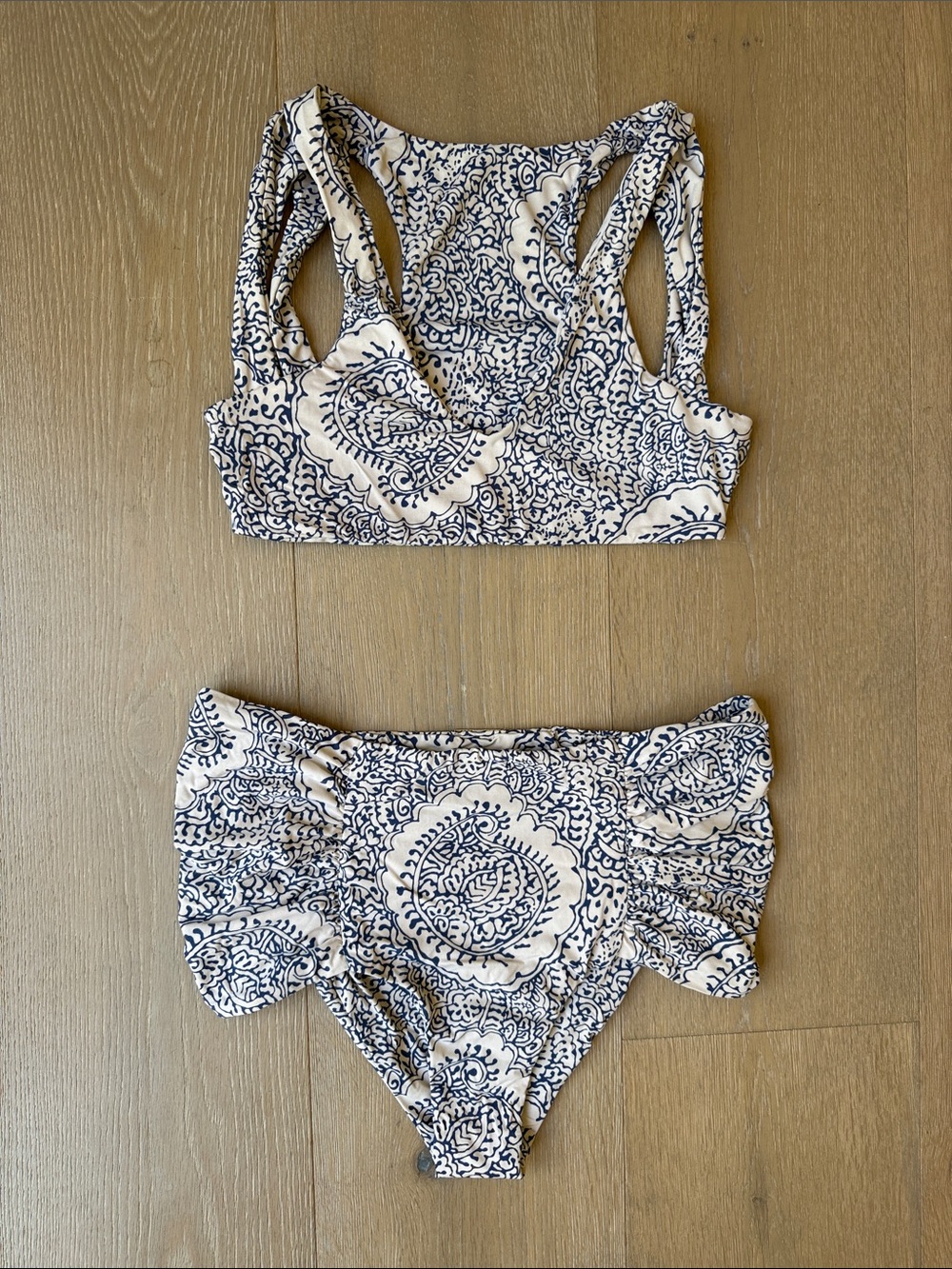 San Lorenzo Navy and White Paisley High-Waist Bikini